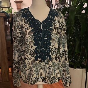 Roller Rabbit Dark Green, white and brown Floral Blouse
